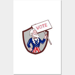 Uncle Sam American Placard Vote Crest Cartoon Posters and Art